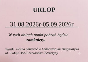 Punkt Pobrań zamknięty od 31.08 do 05.09